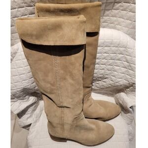 Vince Camuto Suede Foldover Cuffed Knee High Boots Tan Beige Women's Size 9.5M